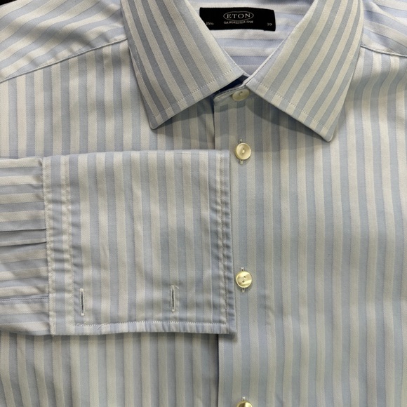 Eton Striped Fine Satin Dress Shirt with French Cuffs Men’s 15.5 39 - Picture 4 of 7